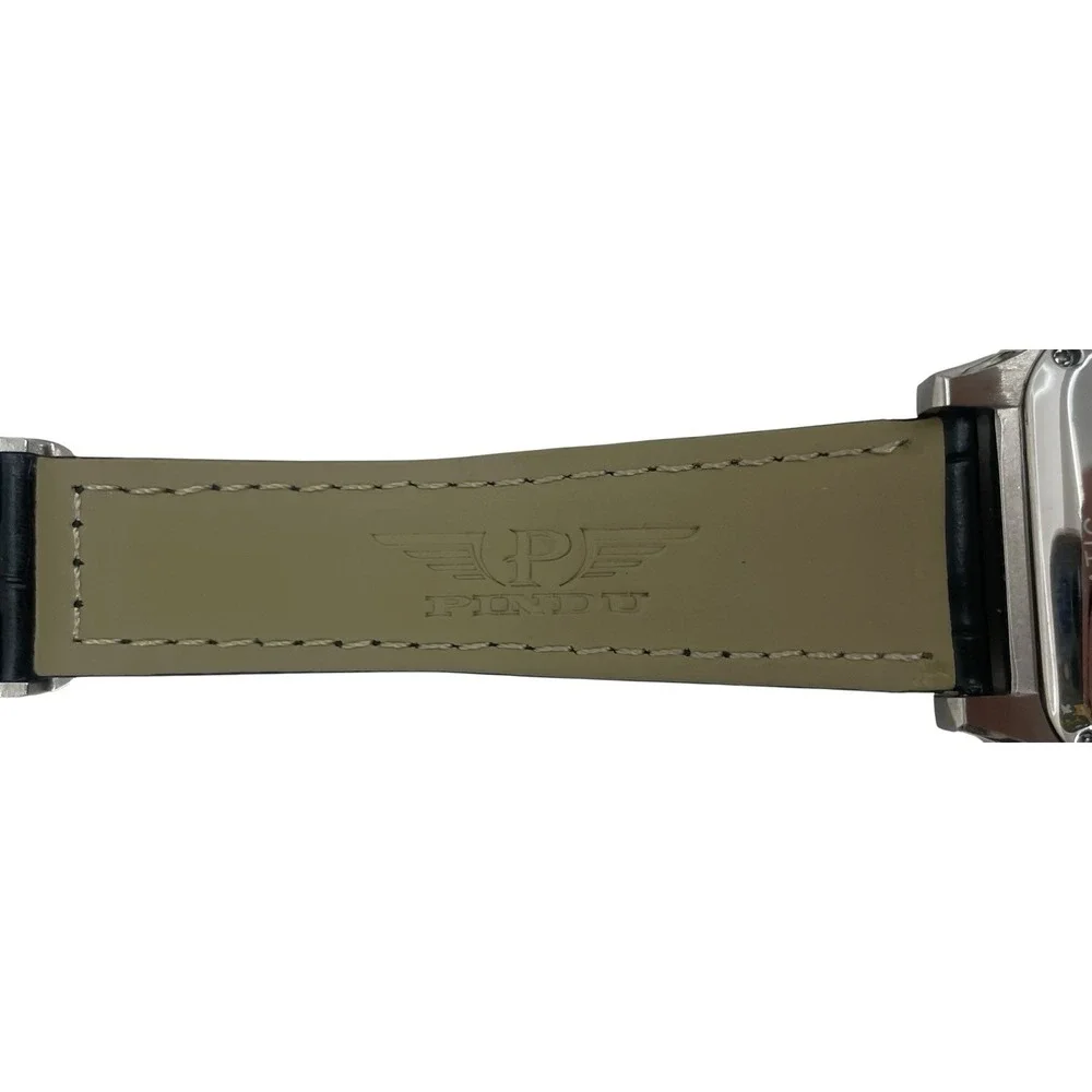 PINDU P6515 Men's Square‎ Automatic Watch Leather Deployment Clasp Dress 22mm